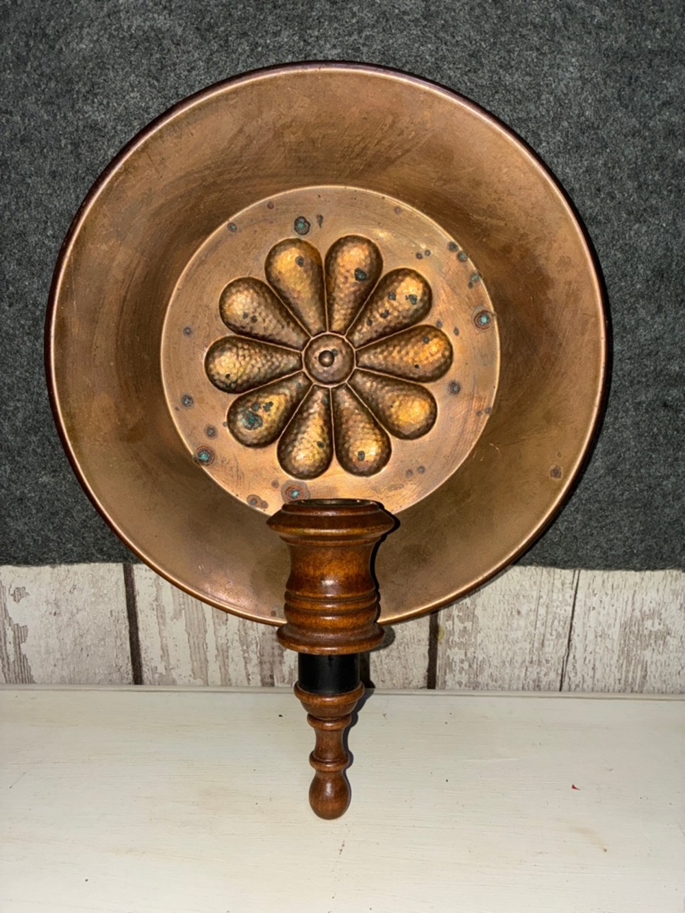 Source Unknown Copper Wall Sconce with Floral Medallion